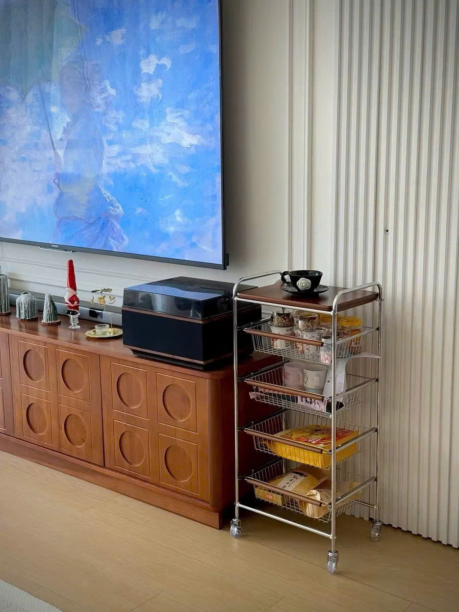 Xe Đẩy Kệ Để Đồ Đa Năng Nhiều Ngăn Tầng Có Ván Gỗ Retro Vintage – Khung Kim Loại Chắc Chắn, Kệ Trang Trí Nhà Bếp Phòng Khách - HÀNG CHÍNH HÃNG MINIIN