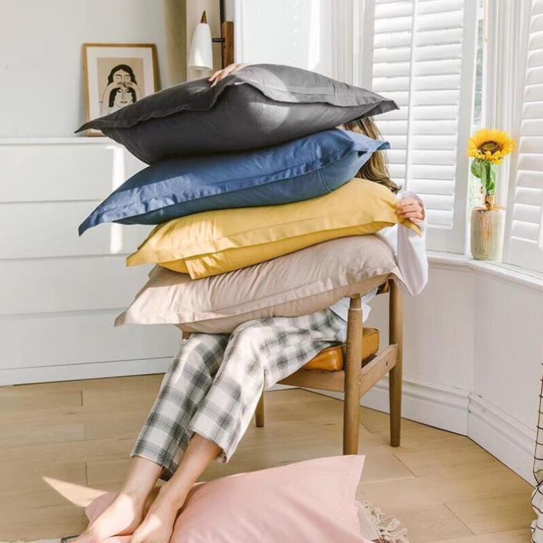 Bộ chăn ga gối Cotton Living đơn sắc 100% Nhà Nhím Chăn ga gối đủ size giường nệm