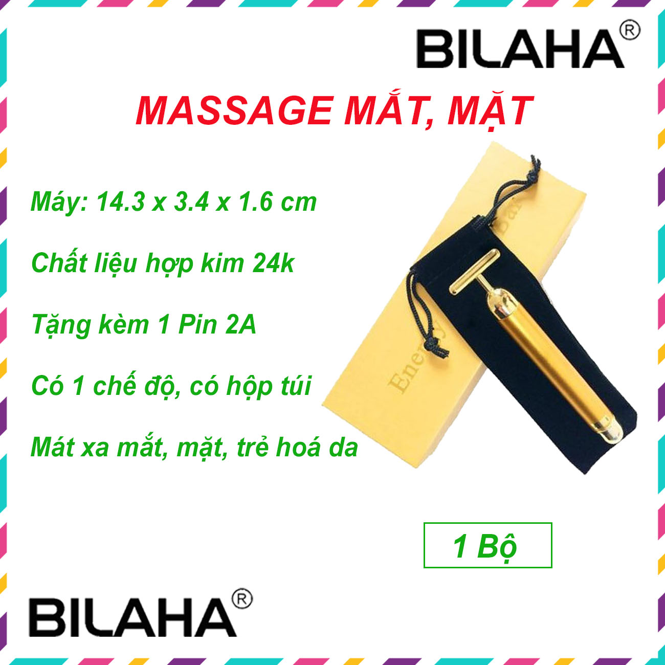 Máy Massage Mặt Hợp Kim Gold 24k cầm tay đa vị trí toàn thân- Hàng Có Sẵn Cây lăn mặt nâng cơ Hàng Chính Hãng - Có HộpTúi - B08