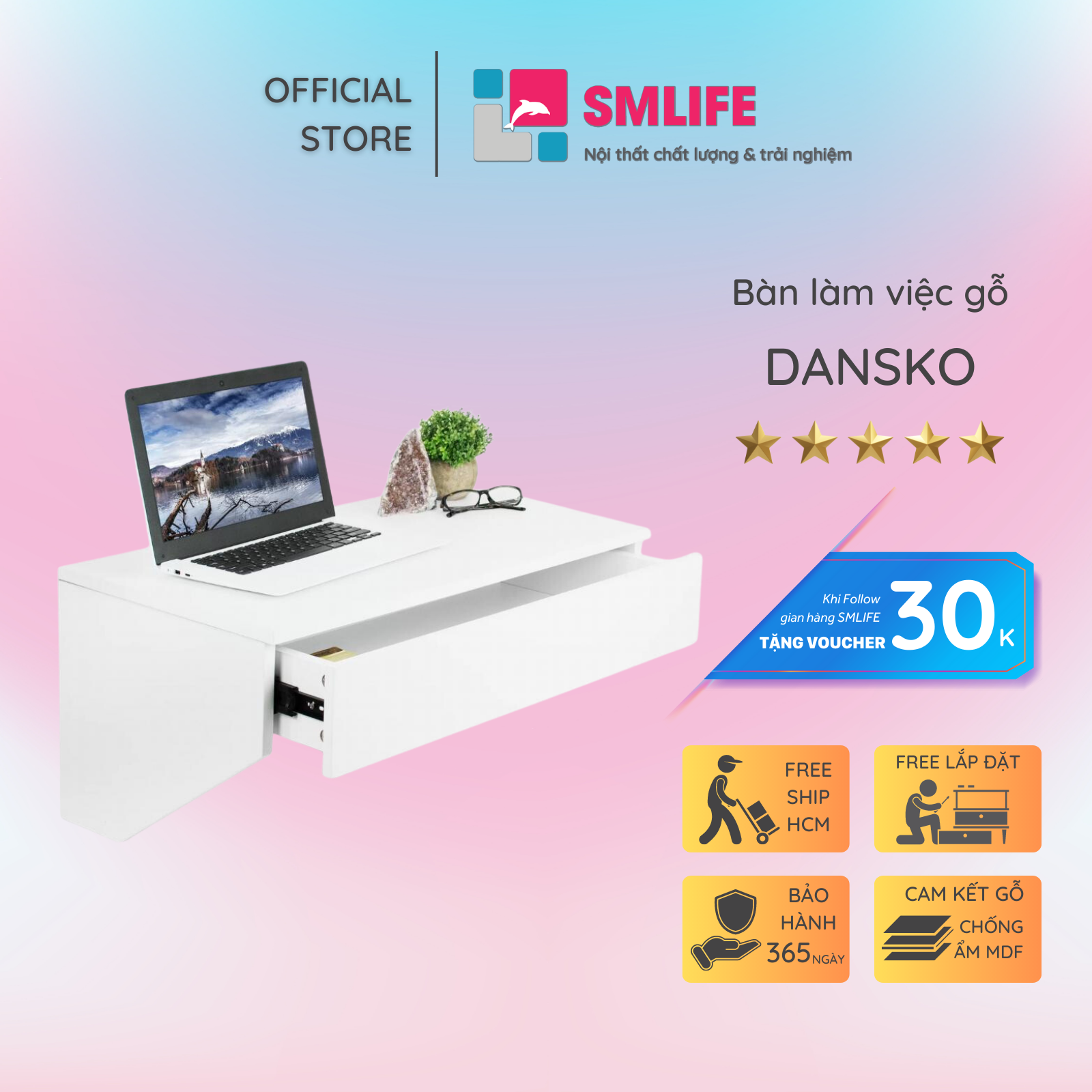 Bàn làm việc treo tường SMLIFE Dansko