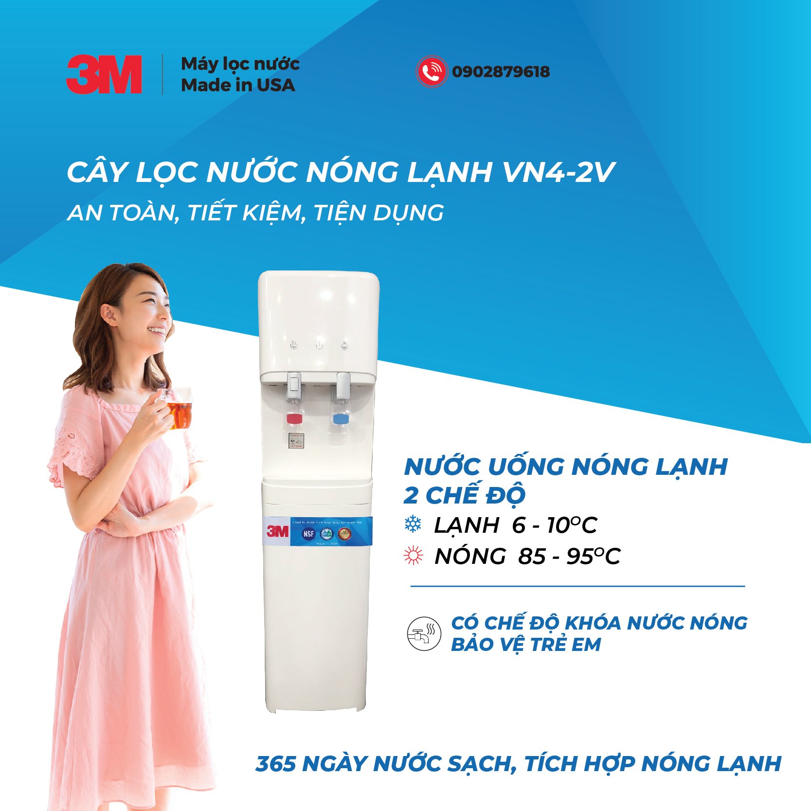 Máy Lọc Nước Nóng Lạnh 3M VN4-2V (Sử Dụng Máy 3M ICE140-S) - Hàng Chính Hãng