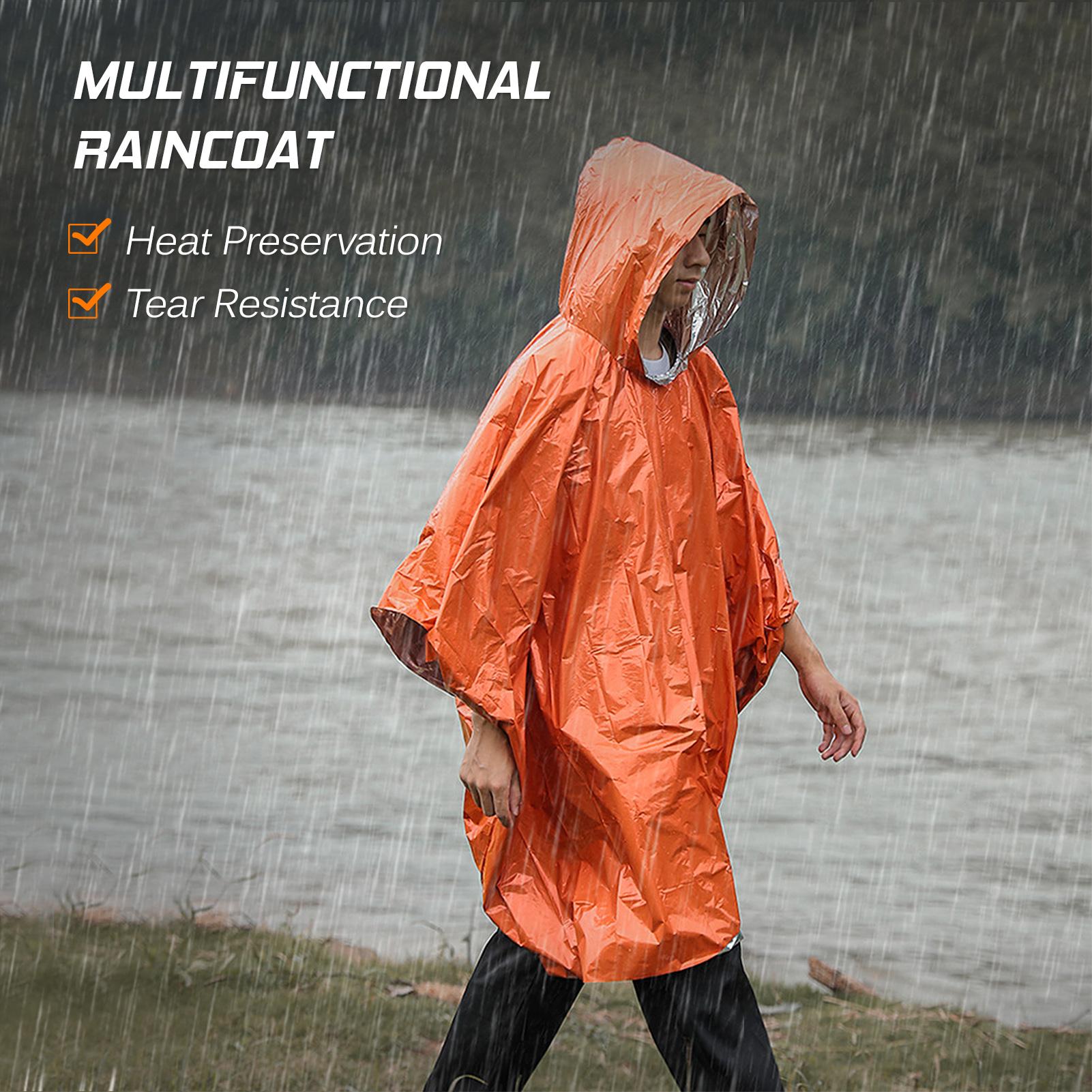 4PCS Orange Emergency Raincoat Aluminum Film Disposable Poncho Cold Insulation Rainwear