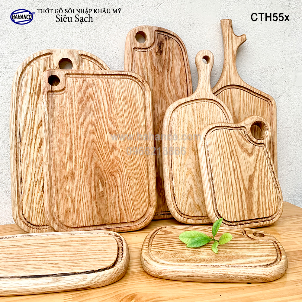 Thớt nhỏ gỗ Sồi Mỹ (OAK) có rãnh bao quanh (CTH551) hàng Xuất Khẩu Châu Âu - khay bánh mì/trái cây/ bít tết/ pizza/ phụ kiện chụp ảnh, bày món ăn trong nhà hàng - Sang trọng trên bàn ăn - HAHANCO