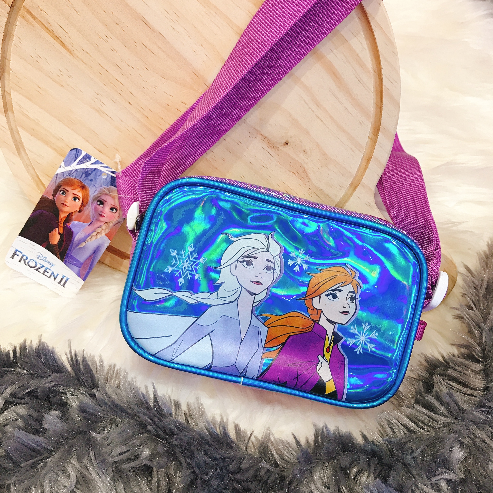 Úi đeo chéo 1 ngăn hình công chúa Anna, Elsa Frozen màu xanh tím cho trẻ em bé gái Thái Lan - 420NFZ91806
