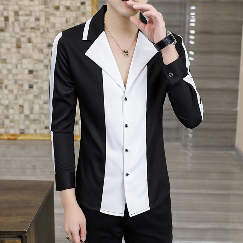 Áo sơ mi, áo sơ mi nam dài tay cổ vest phối 2 màu đen trắng cực độc cực chất N22