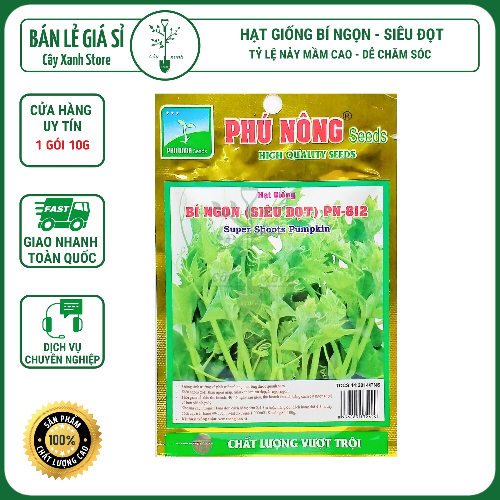 Hạt Giống Bí Ngọn Siêu Đọt Dễ Trồng, Năng Suất Cao - Phú Nông Seeds - Shop Đất sạch, Phân Bón, Hữu Cơ, Xơ Dừa