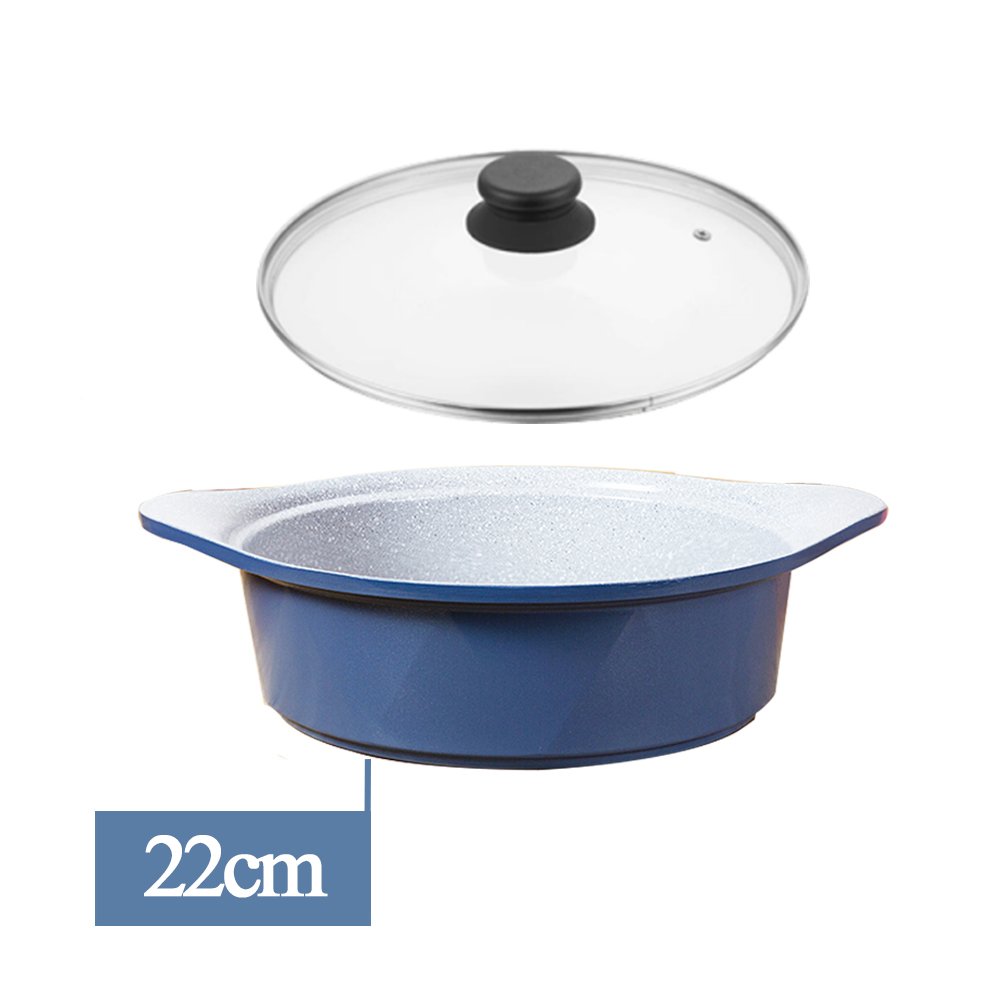 Combo 3 món cao cấp, nồi đúc ceramic đế từ xanh size 20-22cm, chảo đúc vân đá ceramic đê từ size 20cm màu xanh (dùng được tất cả các bếp, kể cả bếp từ) - Hàng chính hãng