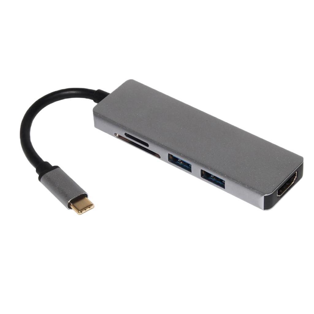 Aluminium USB C 3.1 Hub 5 in 1 Adapter USB 3.0 + HDMI+ Card Reader Port for Apple Macbook