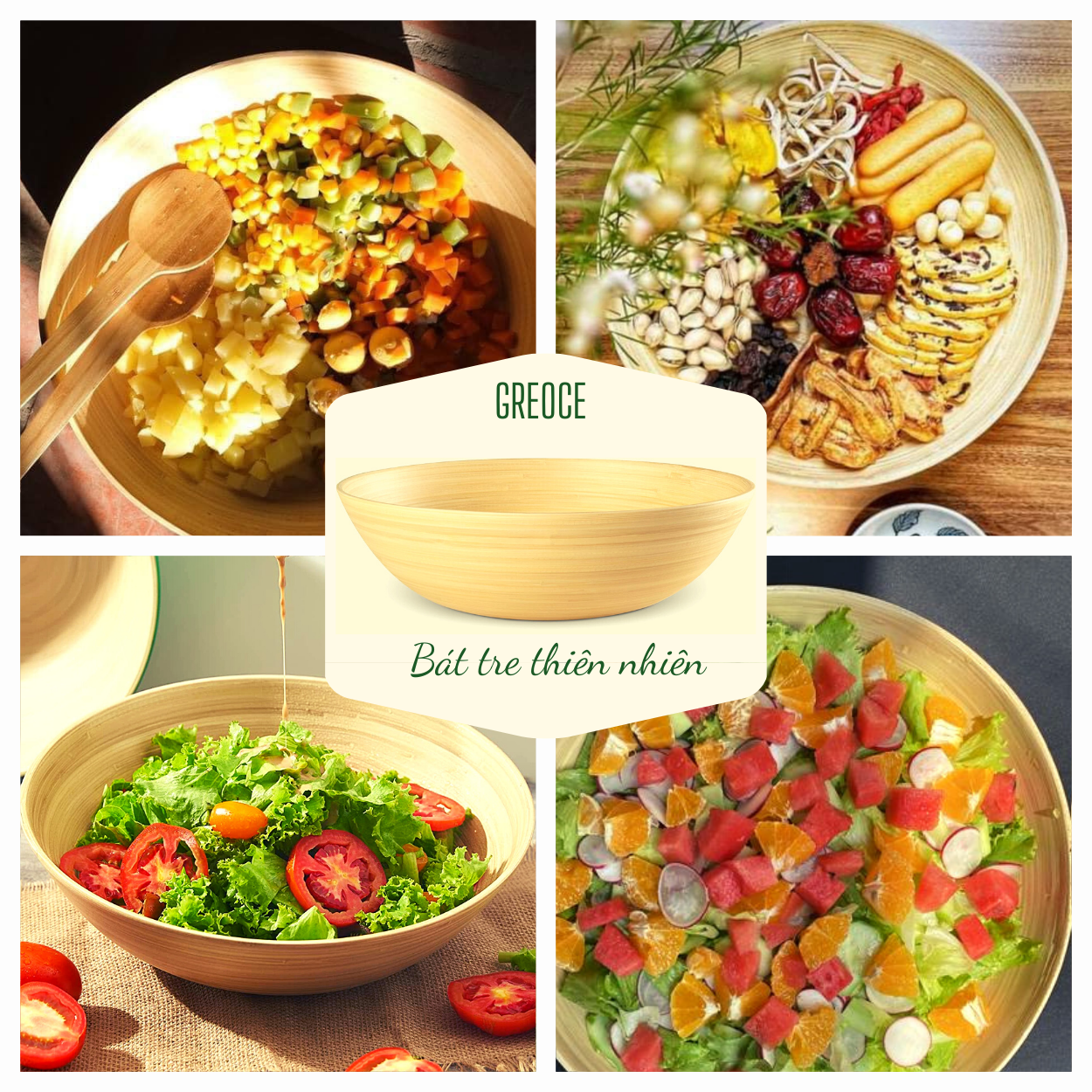 Bát Tre đựng Salad/món trộn/hoa quả/đồ khô KÍch thước lớn size 30cm