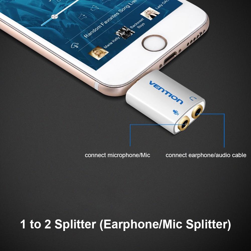 VENTION 3.5mm Audio Adapter Audio Splitter with Mic 1 Male to 2 Female Audio Adapter for Headphone PC Mobile Phone