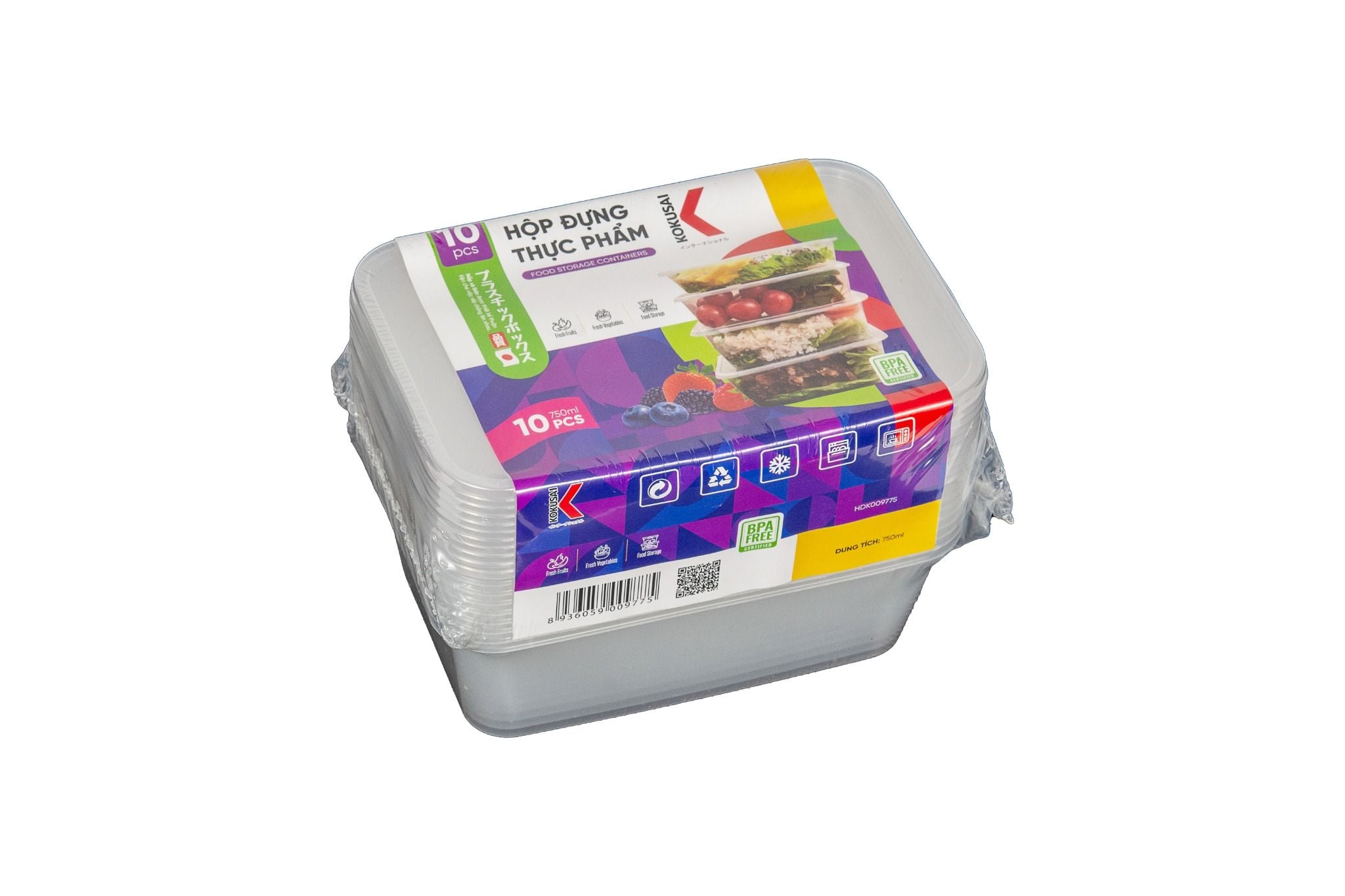 Hộp nhựa đựng thực phẩm Kokusai 750ml Lốc 10 cái - HDK009775-M - Hàng chính hãng