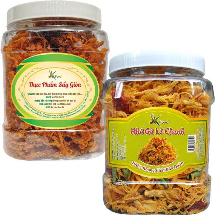 COMBO 1KG: 500G KHÔ GÀ LÁ CHANH + 500G KHÔ BÒ SỢI HIỆU SK FOOD