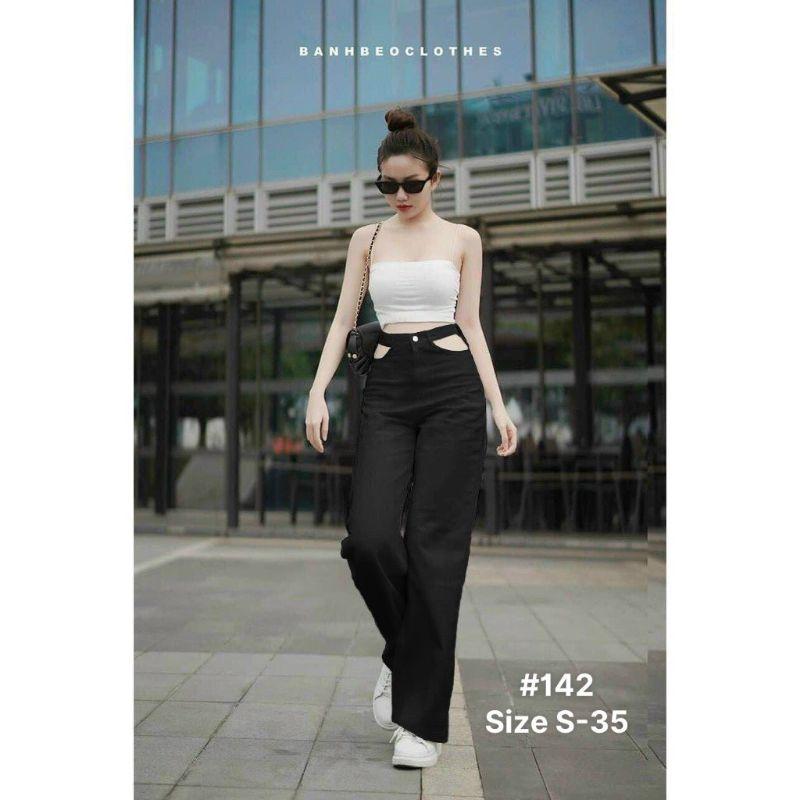 Quần jean ống suông nữ khoét eo cá tính có size từ 38kg đến 80kg
