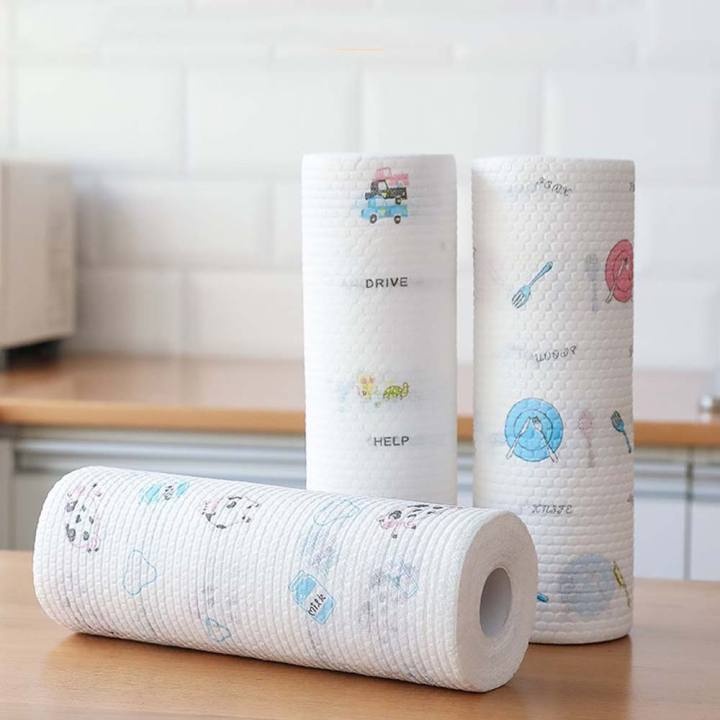 Cuộn khăn giấy đa năng họa tiết lau bếp có thể tái sử dụng  kích thước 25cm