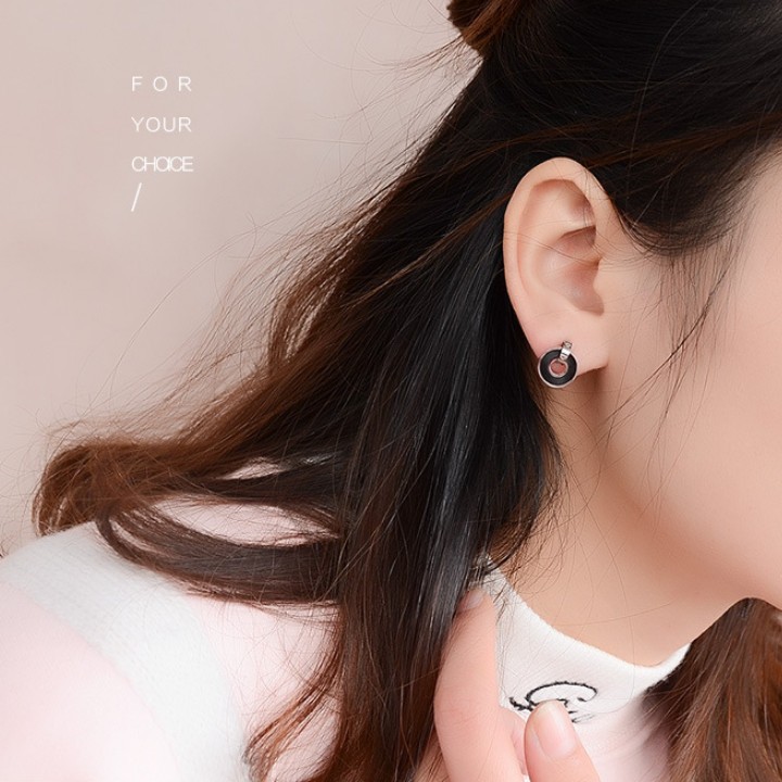 Bông Tai Hình Tròn Đen Titan Không Gỉ TT 1887