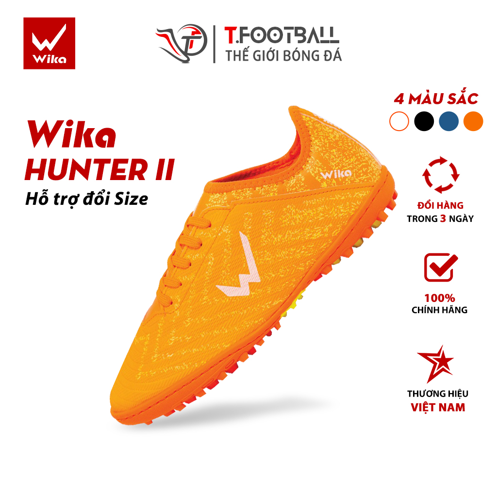 Giày Đá Bóng WIKA Hunter II Lưỡi Gà Liền Đế Cao Su TF Thế Hệ Mới – Cam,40