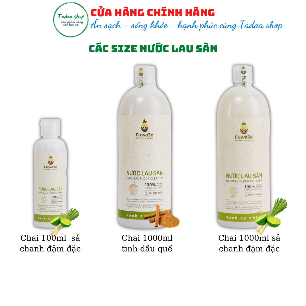 Nước lau sàn sinh học hữu cơ Fuwa3e hương quế khử mùi đuổi muỗi diệt nấm mốc