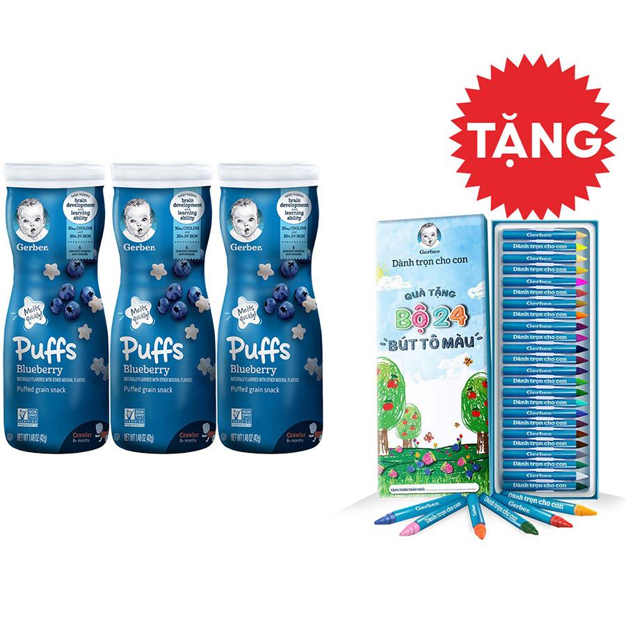 Gift Set 3 Gerber Puff Việt Quất - Tặng Bộ Chì 24 Màu