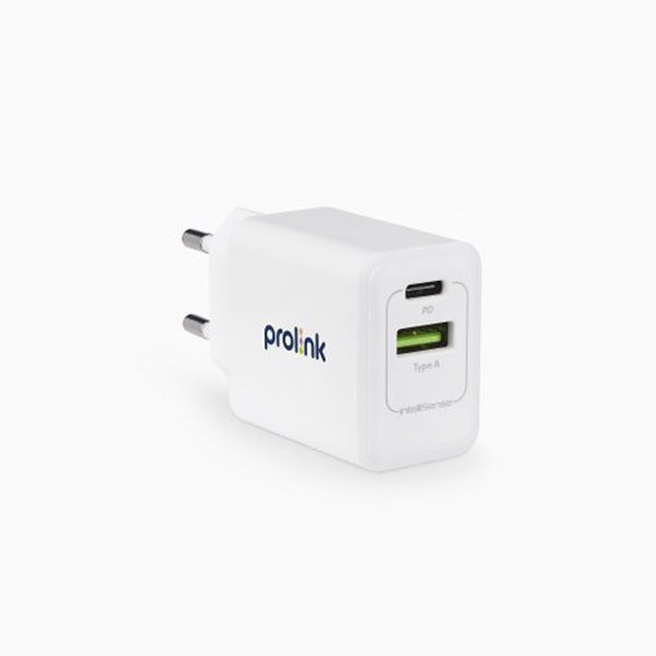 Củ sạc nhanh 20W PROLiNK PTC21801 có 2 cổng USB-A &amp; USB-C dành cho iPhone, iPad, Samsung, Xiaomi - Hàng chính hãng