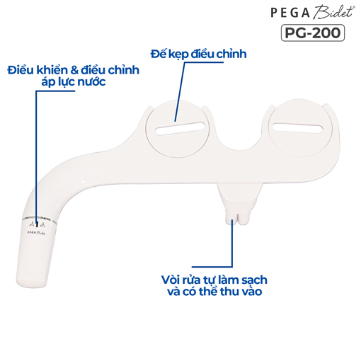 Vòi rửa vệ sinh thông minh PegaBidet PG200, 2 vòi rửa, thân nhựa ABS. Thiết kế thông minh, gắn được cho các loại bồn cầu