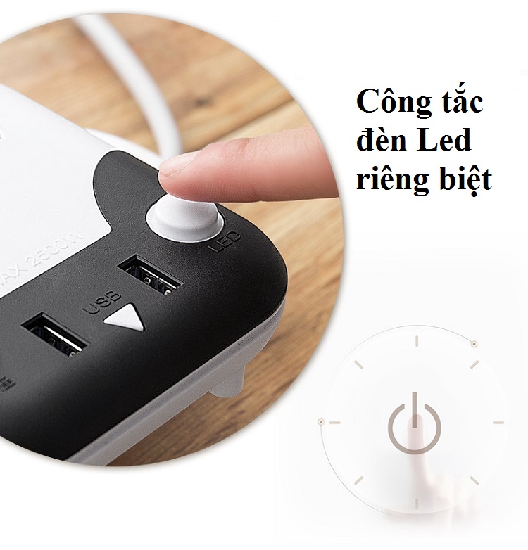 Ổ Cắm Đa Năng Có Cổng USB Tích Hợp Đèn Led Diều Chỉnh Độ Sáng