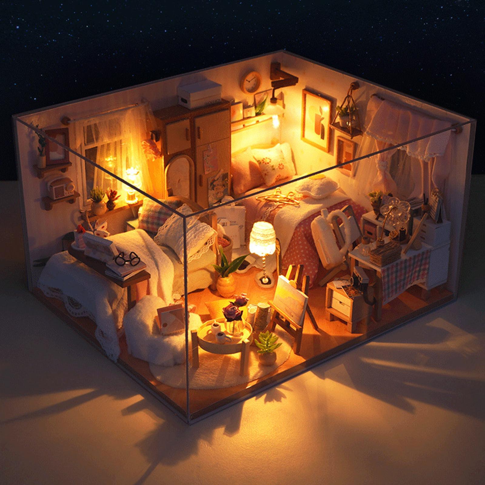 DIY Wooden Miniature Dollhouse Kits, Creative Bedroom, Birthday Gifts, with Furniture Educational Toy Modern for Boys Girls Doll House Model
