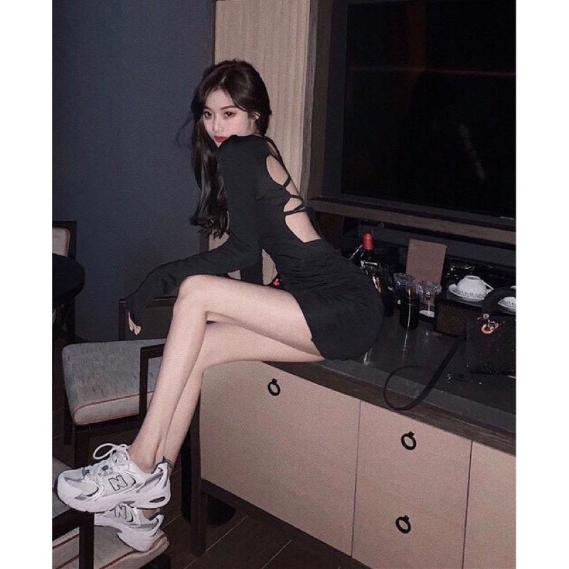 Đầm body cổ vuông đan dây lưng cực sẽy có mút ngực
