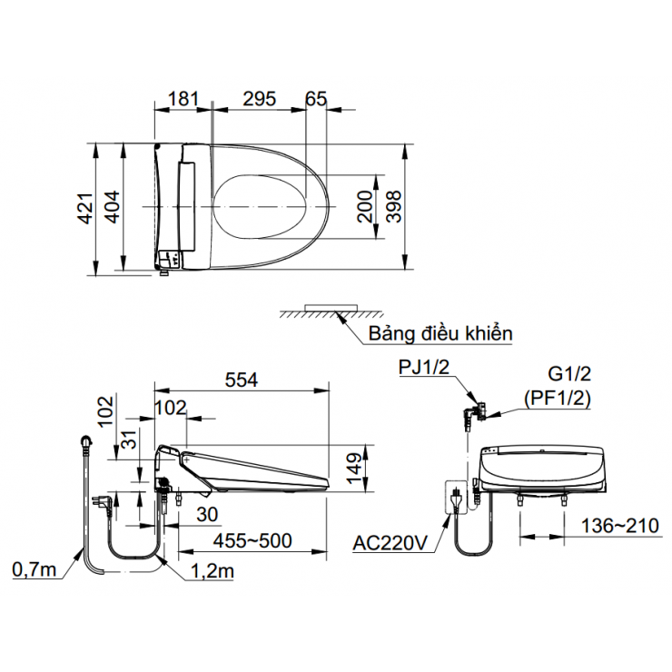 Nắp Bồn Cầu Điện Tử INAX CW-KA22AVN Bảng Điều Khiển Từ Xa