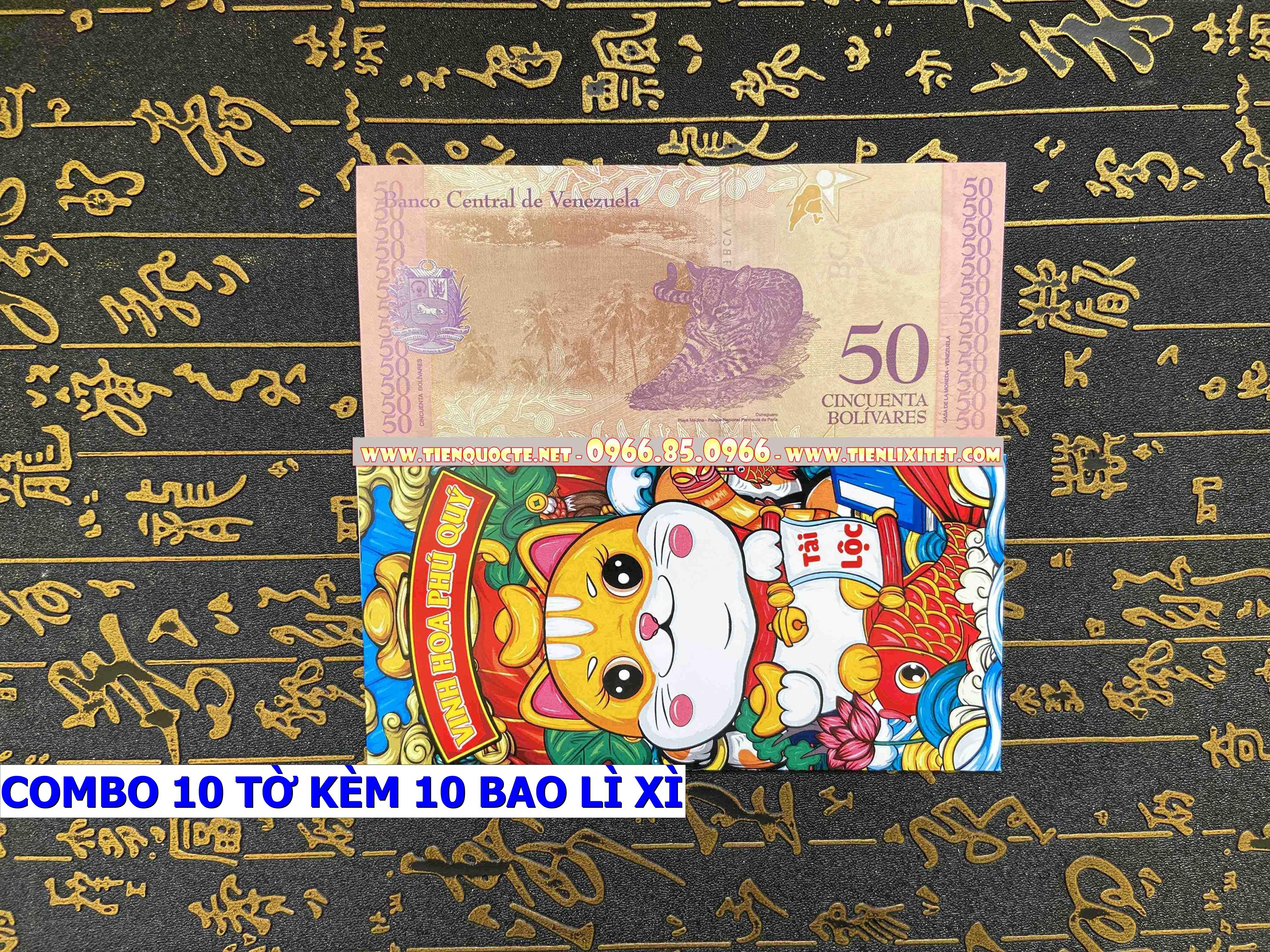 Set 10 tờ Lì xì hình tiền 2023 tấm tiền Venezuelaa hình con mèo 2023, tặng bao đỏ may mắn CPTLGD01857