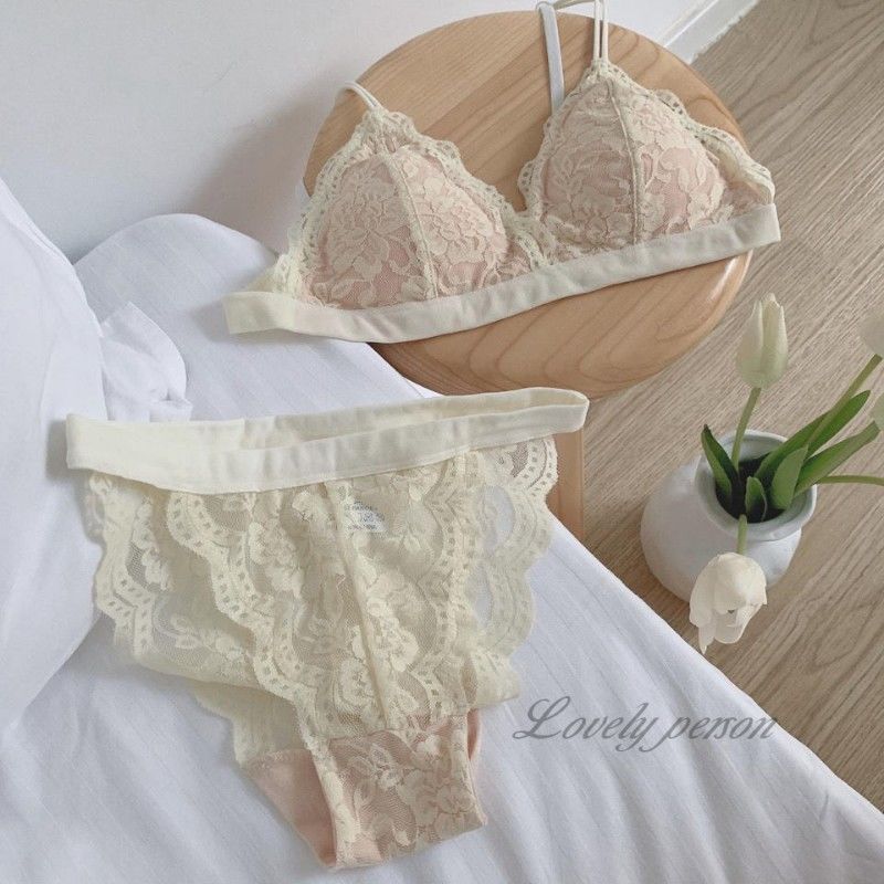 Set/Bộ đồ lót ren kiểu Pháp không gọng, dây mảnh thoải mái, thoáng khí LYEB013