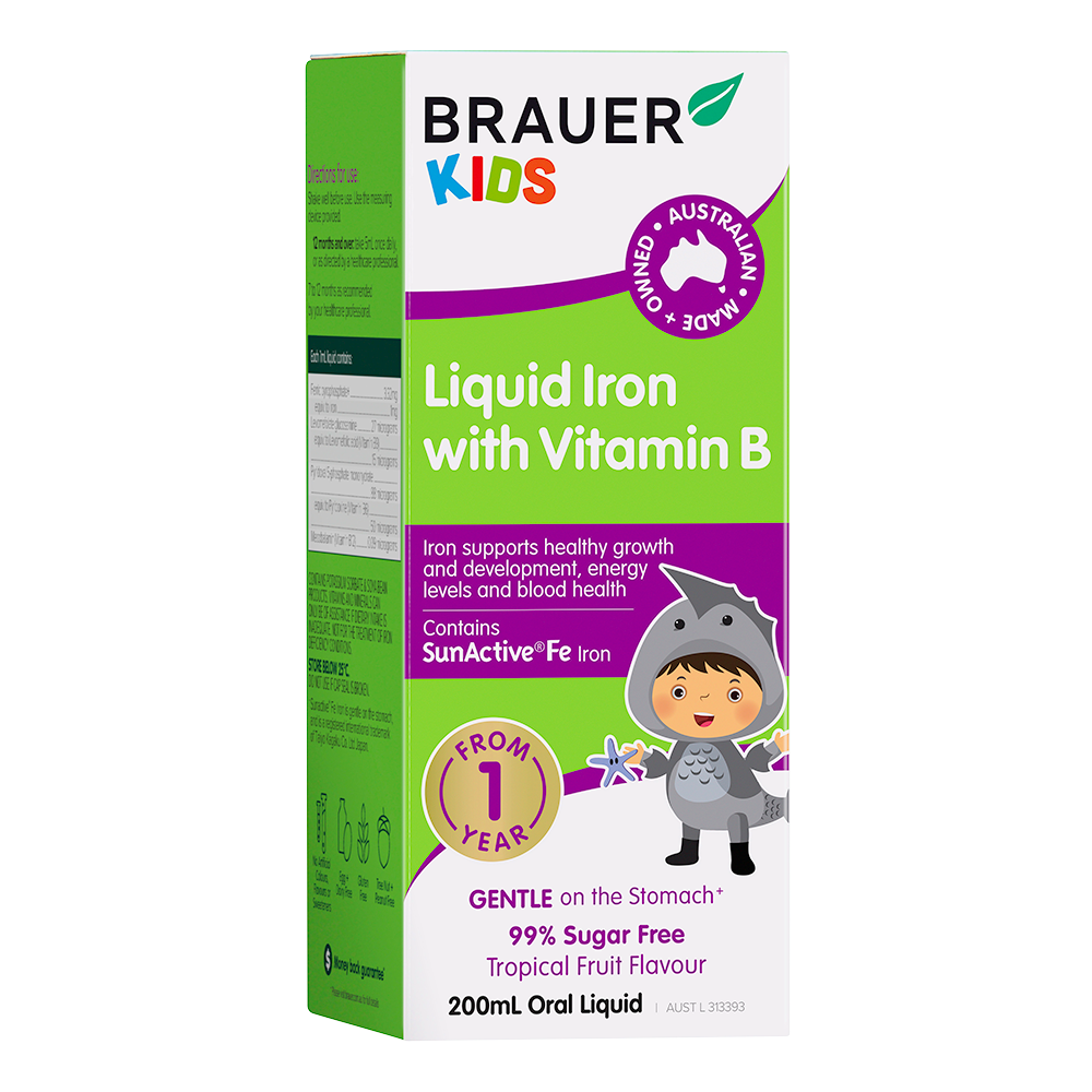 Siro BRAUER Kids Liquid Iron with vitamin B - Bổ sung sắt và vitamin B cho trẻ từ 1 tuổi (200ml)