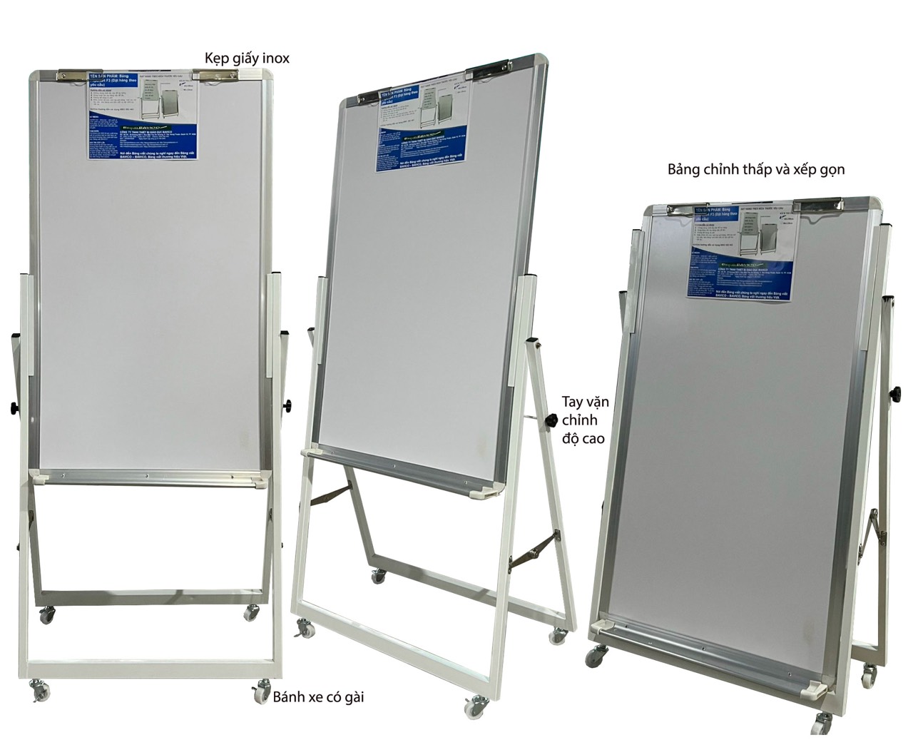 Bảng trắng có chân gấp Flipchart F3 PolyTaiwan - Mặt bảng trắng trơn không có ô ly - Kích thước 120x80cm