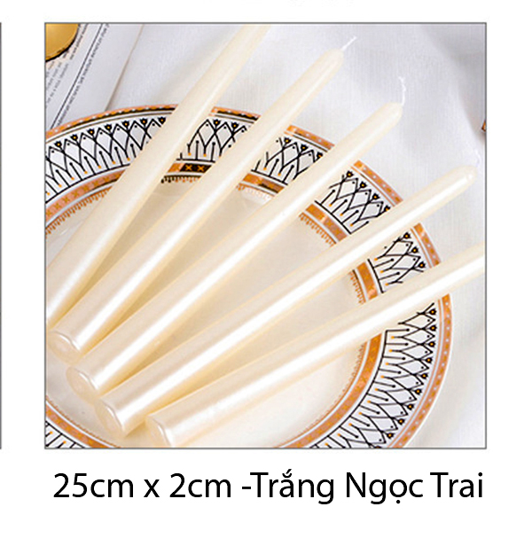 Nến cây, nến que trắng ánh trai, nến xoắn trắng ánh trai trang trí tiệc cưới bán theo đôi 2 cái