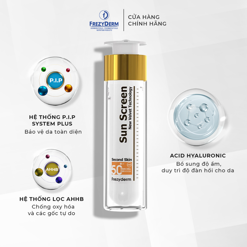 Gel chống nắng KHÔNG MÀU cho da nhạy cảm Frezyderm Sun Screen Velvet Face SPF 50+ 50ml