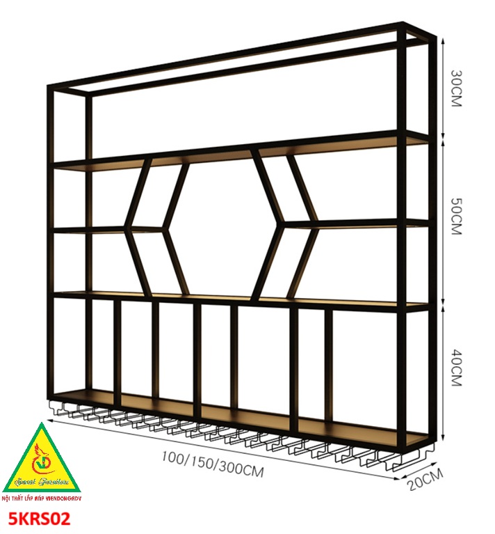 KỆ TRƯNG RƯỢU KHUNG SẮT – MẶT GỖ CÓ ĐÈN 5KRS02 - NỘI THẤT LẮP RÁP VIENDONGADV