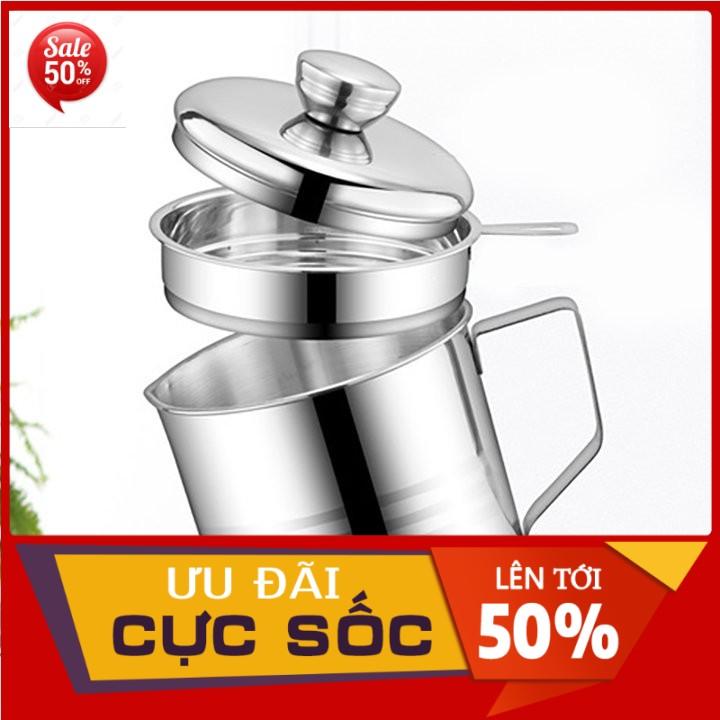 Ca lọc cặn dầu mỡ, Ca bình đựng lọc dầu ăn dầu mỡ bằng Inox 304 12L có lưới lọc cặn cao cấp tiện lợi