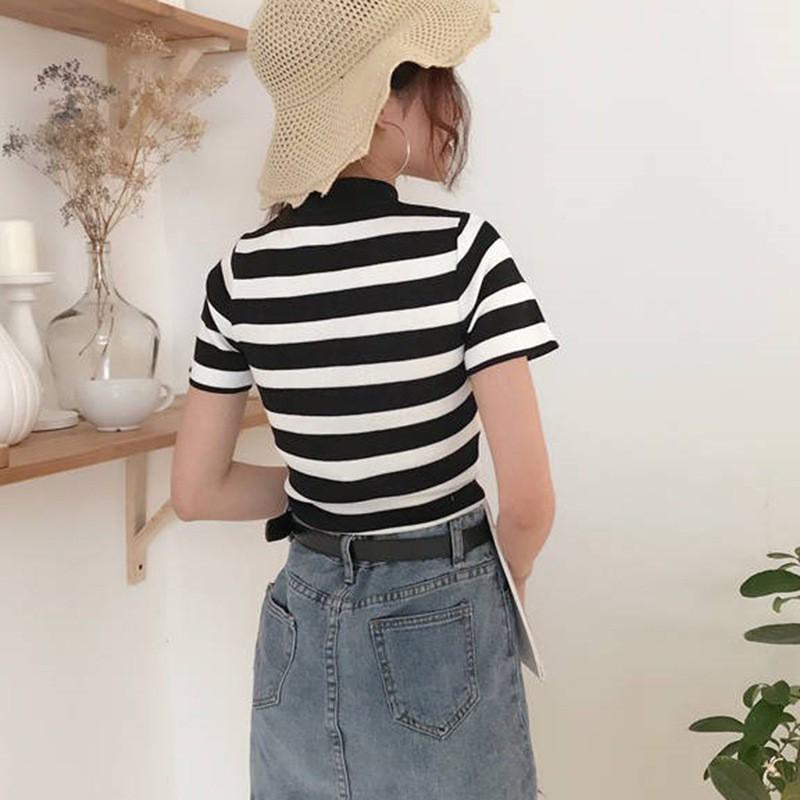 Áo Thun Ngắn Tay Kẻ Sọc Thời Trang Hàn Quốc Cho Nữ