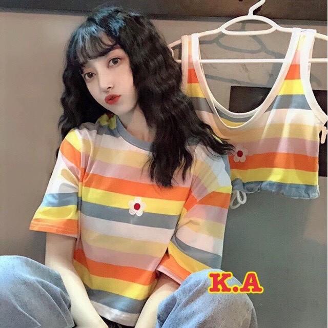 Set hai croptop hoa kẻ