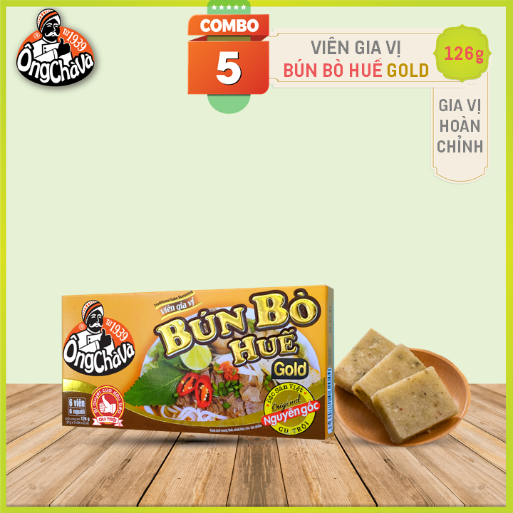 Combo 5 Hộp Viên Gia Vị Bún Bò Huế Ông Chà Và 126g (Hue Beef Rice Noodle Soup Cubes)