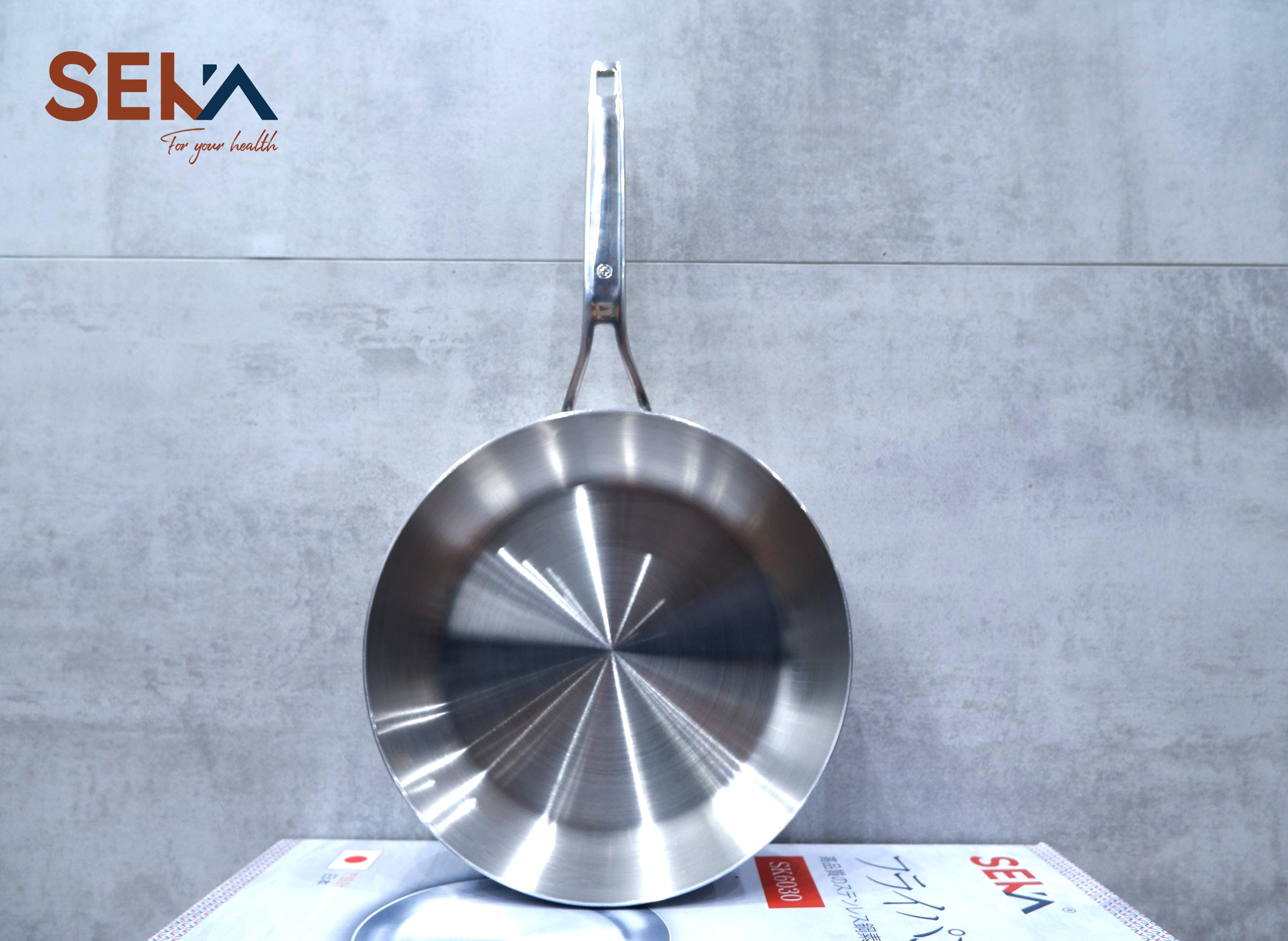 Chảo Inox SEKA Cạn Lòng SK6030 - 5 Lớp Nguyên Khối Chống Dính Size 26cm, 22cm, 16cm Dùng Cho Mọi Loại Bếp - Hàng Chính Hãng