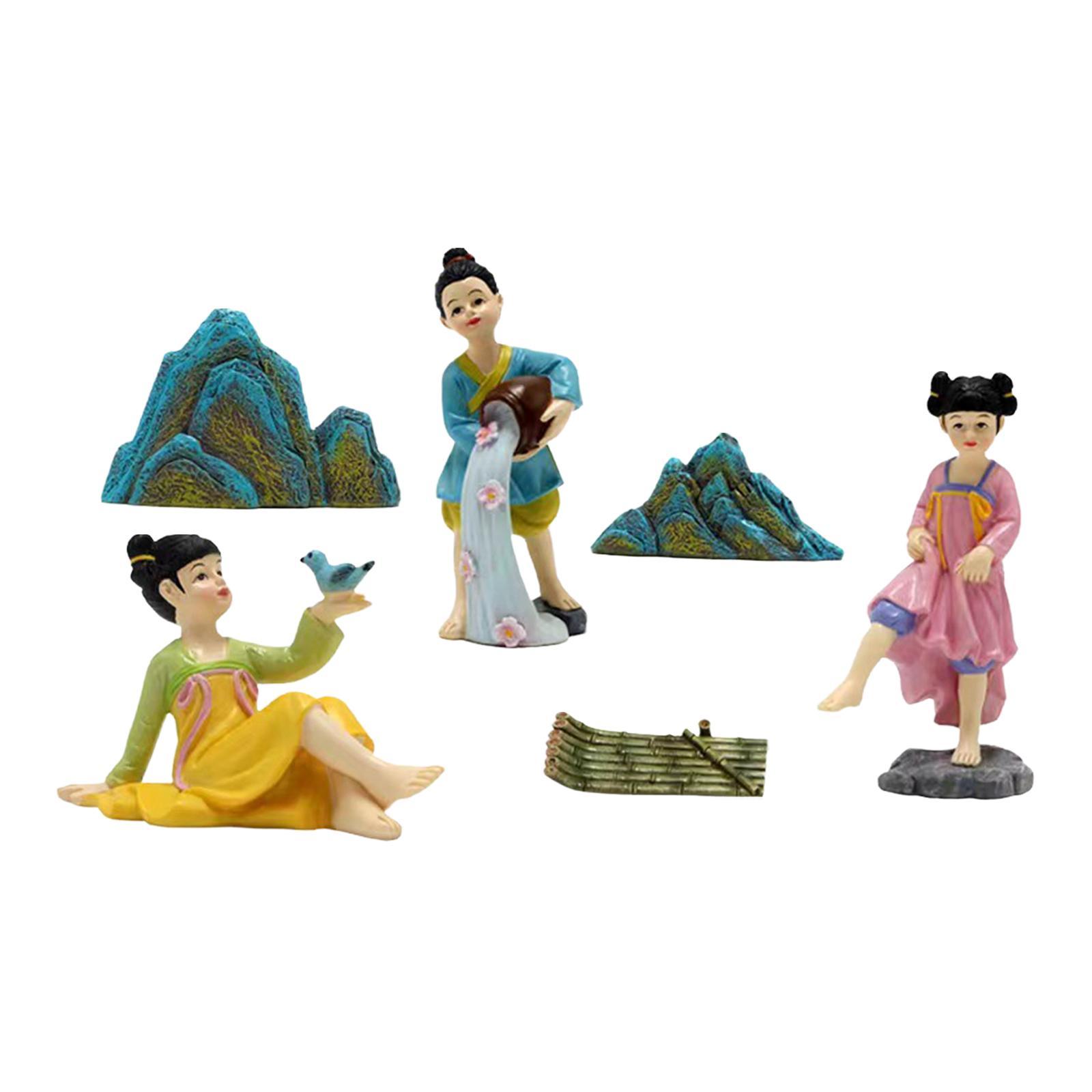 6Pcs Miniature Garden Figurines Resin Statue Desk Outdoor Sculptures Decors Fairy Garden Accessories for Porch Bedroom Office Backyard Home