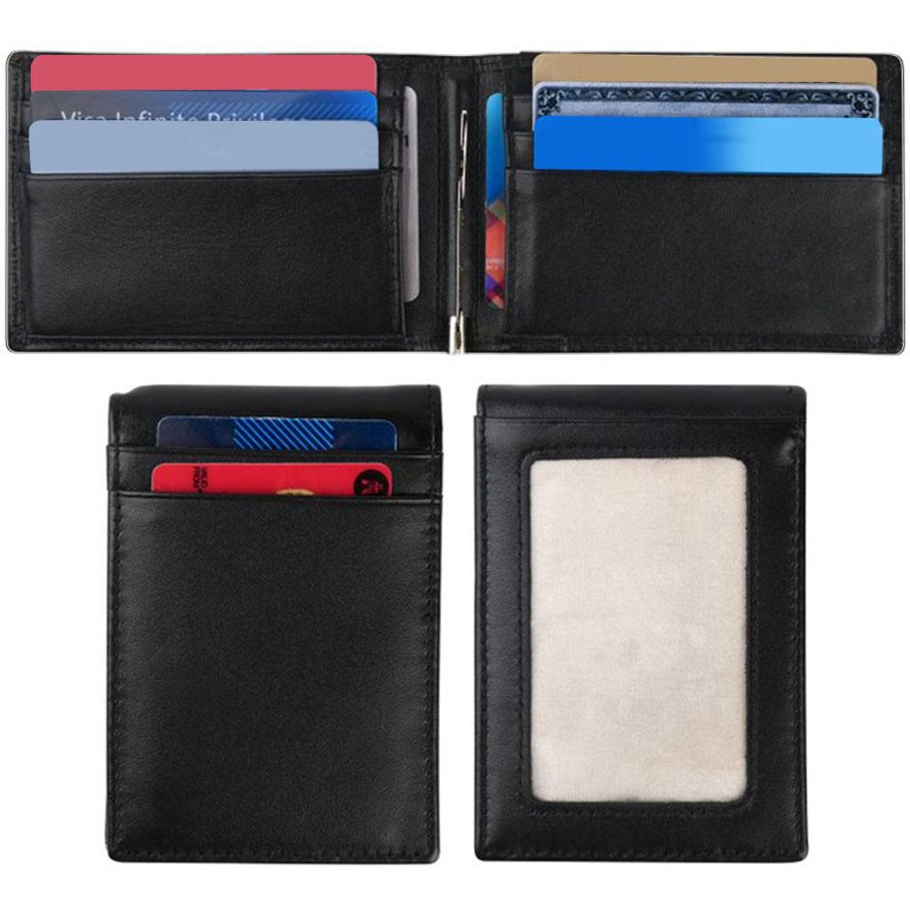 Men Minimalist Front Pocket Wallet, Leather Card Holder RFID Blocking Money Clip
