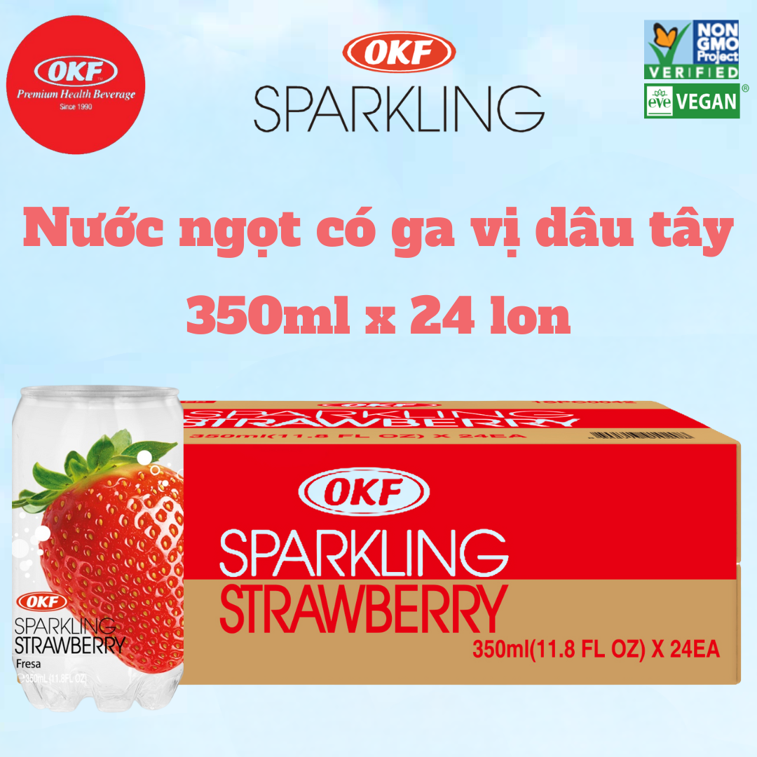 Nước ngọt có ga giải khát vị dâu tây (NƯỚC DÂU TÂY CÓ GA) OKF HÀN QUỐC x 24 lon 350ml