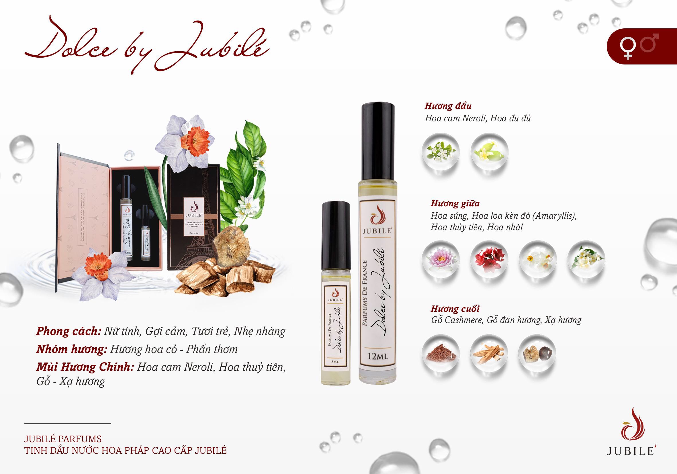 Dolce by Jubilé - Tinh dầu nước hoa Pháp nữ Dạng lăn 12ml Thơm Lâu, Sang Trọng, Quyến Rũ