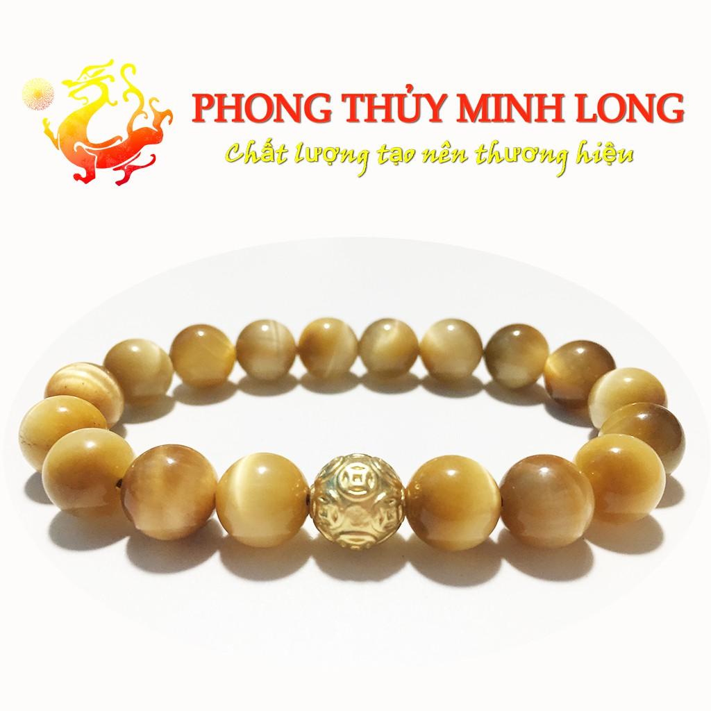 Vòng tay đá Mắt Hổ Vàng Tâm chất lượng 5A mix 1 hạt Kim Tiền vàng hợp mệnh Thổ và mệnh Kim