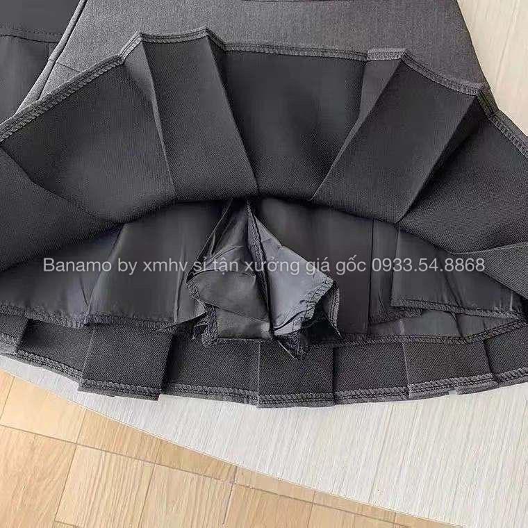 Chân váy tennis xếp ly to 3 màu trendy đen trắng xám thời trang Banamo Fashion 5321