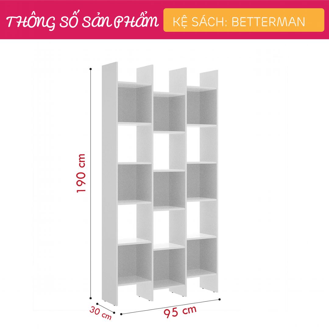 Kệ sách, kệ trang trí gỗ hiện đại SMLIFE Betterman | Gỗ MDF dày 17mm chống ẩm | D95xR30xC190cm