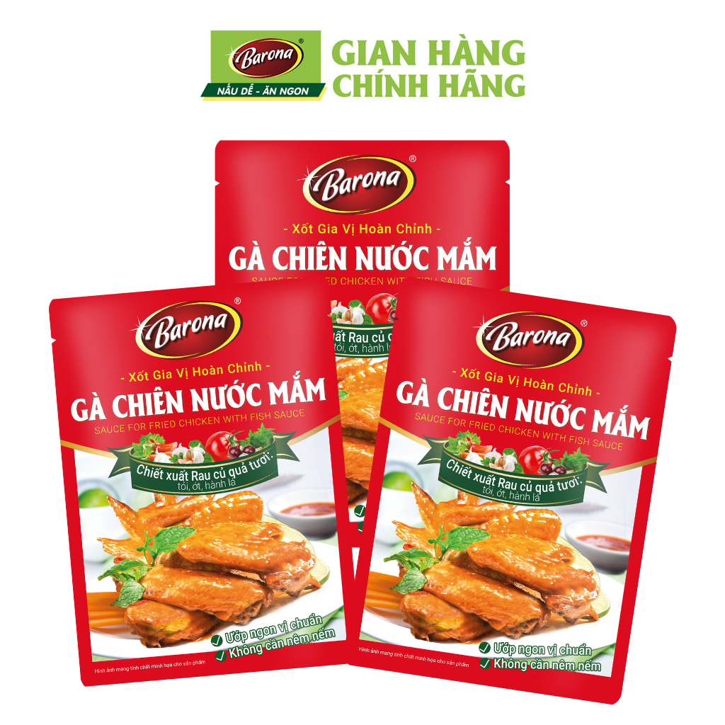 Combo 3 gói Xốt Gia vị hoàn chỉnh Barona - Gà Chiên Nước Mắm 80gr