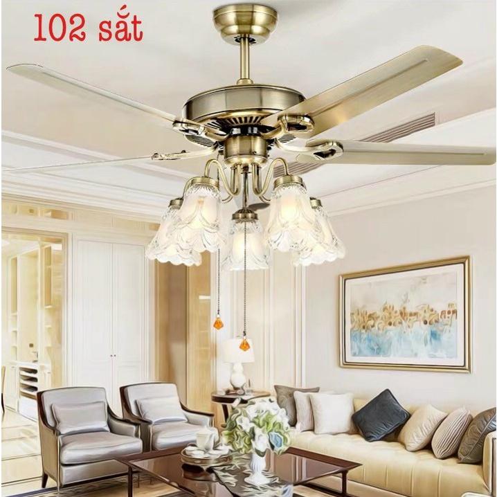 Quạt Trần Đèn Chùm 5 Cánh Tân Cổ Điển,Điều Khiển Từ Xa,Tặng Kèm Bóng Tiết Kiệm Điện