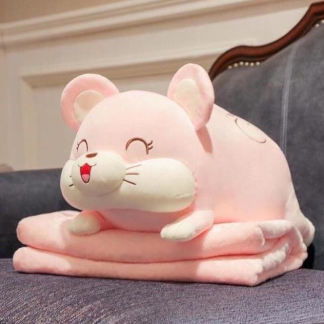 Combo Gấu bông 50cm kèm chăn hình bé heo - chuột vải nhung mịn bông êm dễ thương- hàng cao cấp